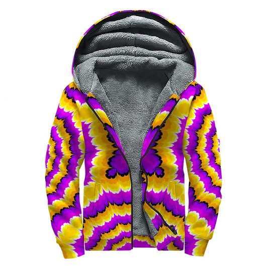 Yellow Explosion Moving Optical Illusion Sherpa Lined Zip Up Hoodie for Boho Beauties - 1