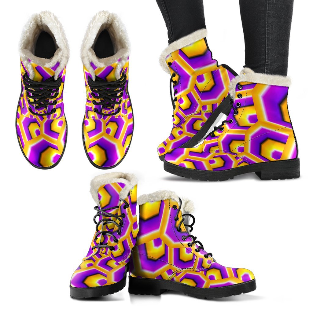 Yellow Hive Moving: Psychedelic Faux Fur Leather Boots for Hippies - 2