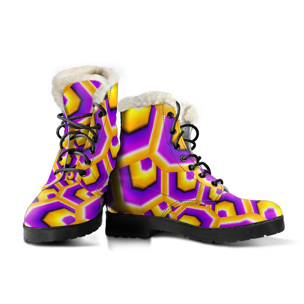 Yellow Hive Moving: Psychedelic Faux Fur Leather Boots for Hippies - 3