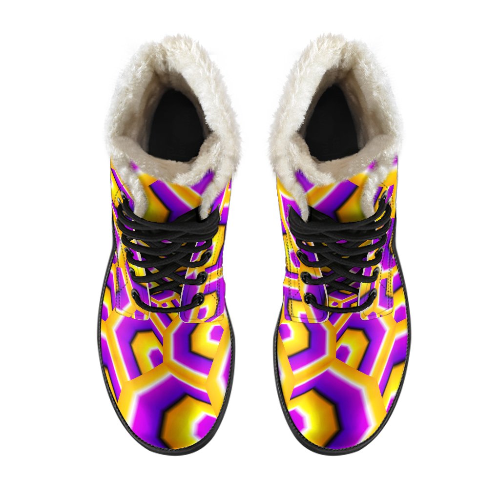 Yellow Hive Moving: Psychedelic Faux Fur Leather Boots for Hippies - 4