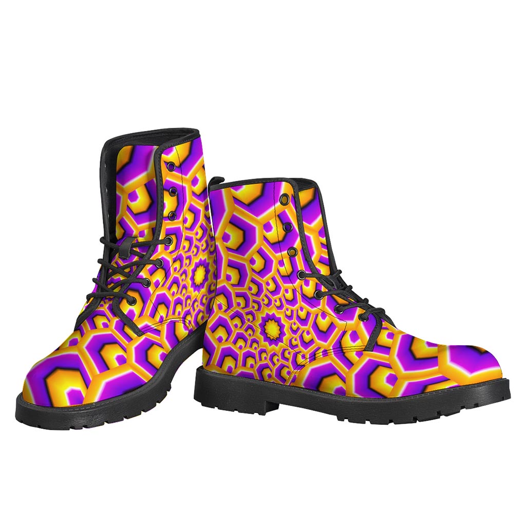 Yellow Hive Moving Optical Illusion Leather Boots for Free-Spirited Hippies - 3