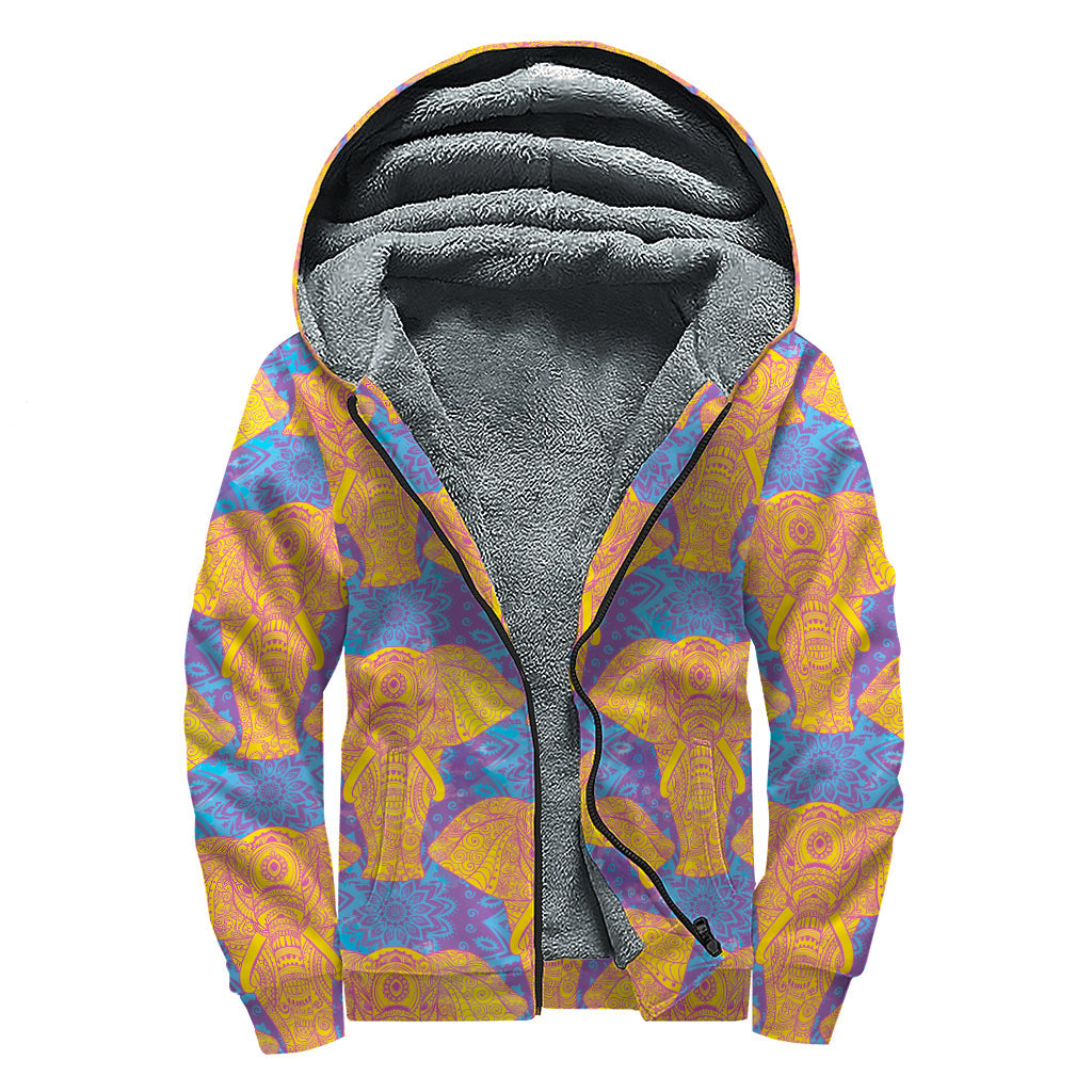 Yellow Mandala Elephant Sherpa Zip Up: Embrace Your Inner Hippie - 1