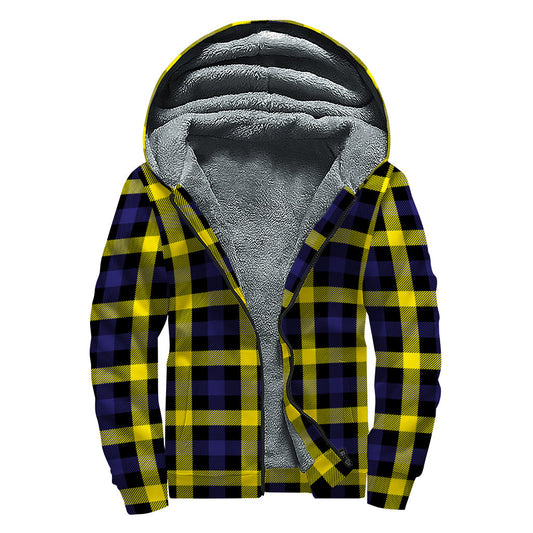 Retro Vibes: Groovy Yellow, Navy, and Black Plaid Sherpa Lined Zip Up Hoodie for Hippies - 1