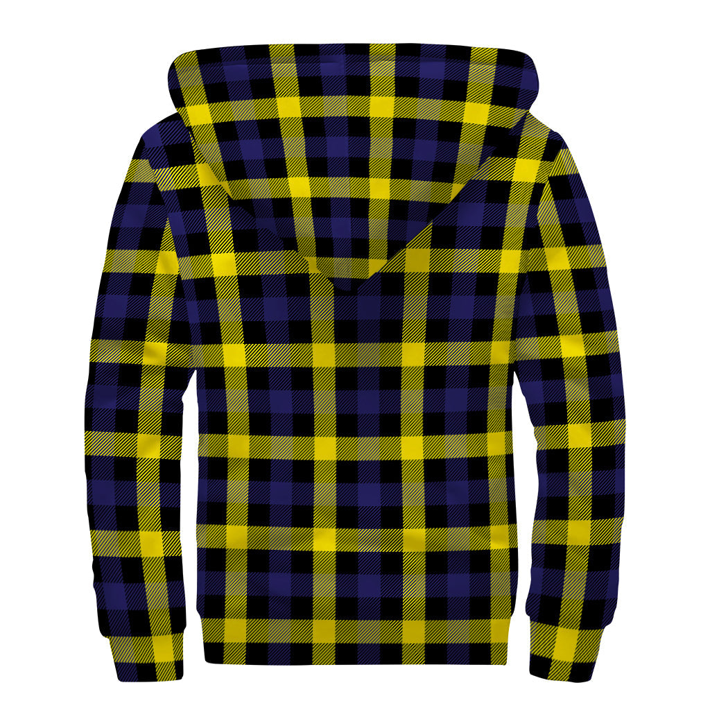 Retro Vibes: Groovy Yellow, Navy, and Black Plaid Sherpa Lined Zip Up Hoodie for Hippies - 2