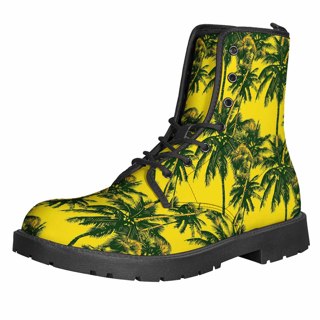 Groovy Leather Lightweight Boots: Yellow Palm Tree Pattern Print - 1