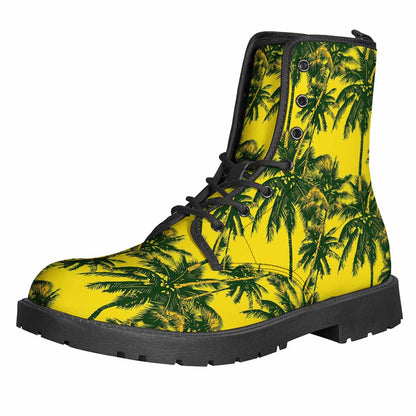 Groovy Leather Lightweight Boots: Yellow Palm Tree Pattern Print - 1