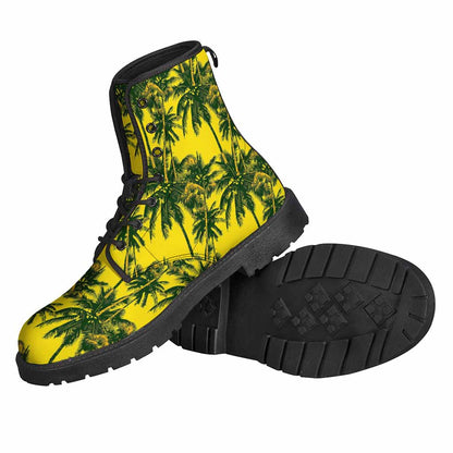 Groovy Leather Lightweight Boots: Yellow Palm Tree Pattern Print - 2