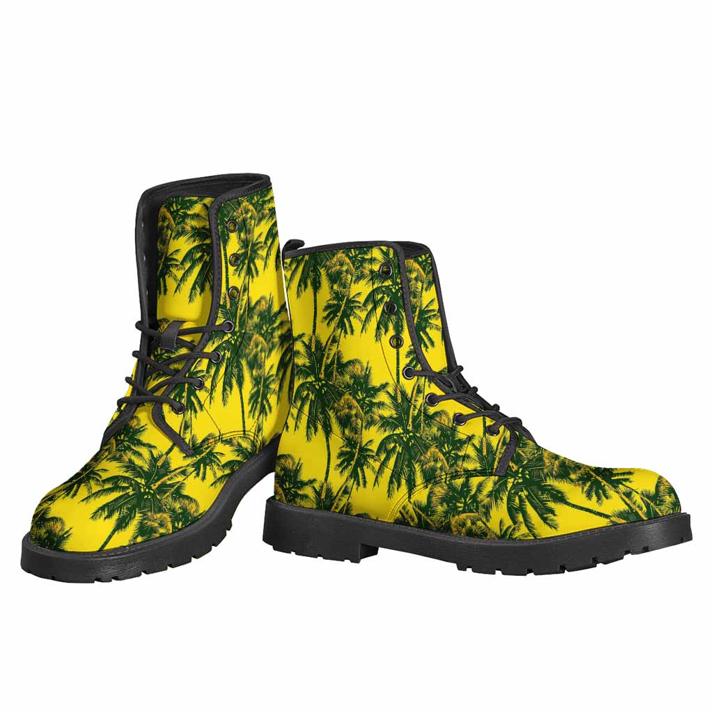 Groovy Leather Lightweight Boots: Yellow Palm Tree Pattern Print - 3