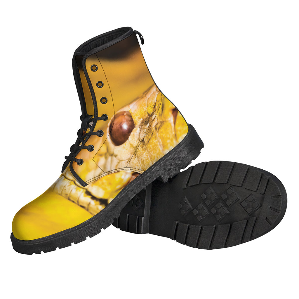 Yellow Python Snake Print Leather Boots: The Ultimate Hippie Footwear - 2