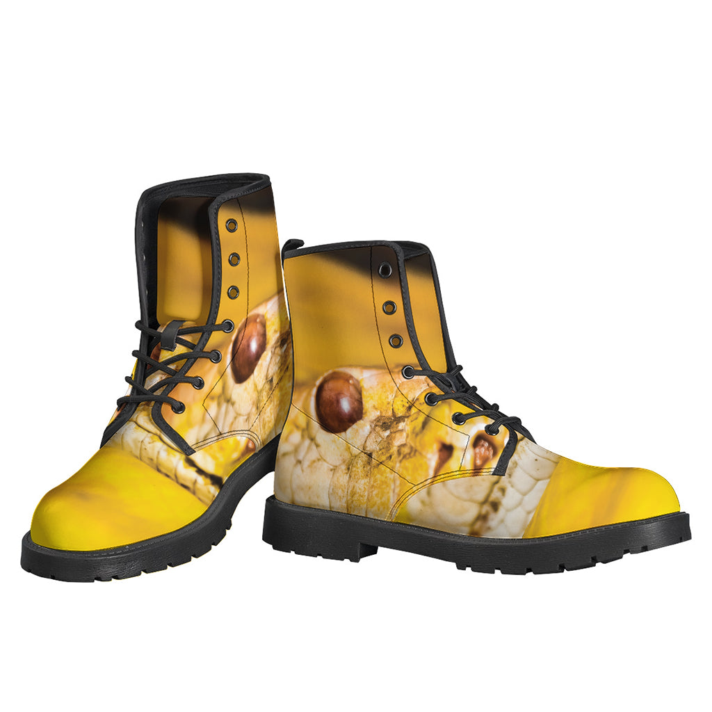 Yellow Python Snake Print Leather Boots: The Ultimate Hippie Footwear - 3