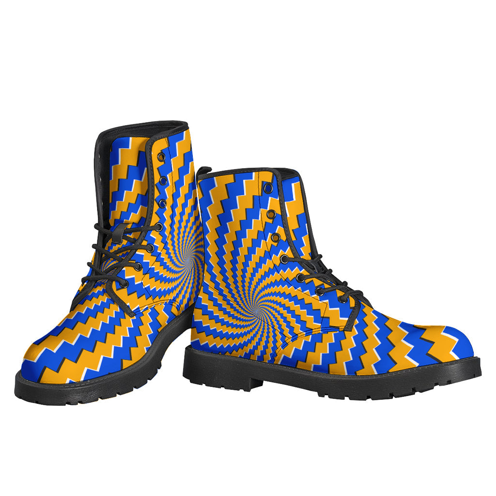 Step Out in Style with the Yellow Spiral Moving Optical Illusion Leather Boots - 3