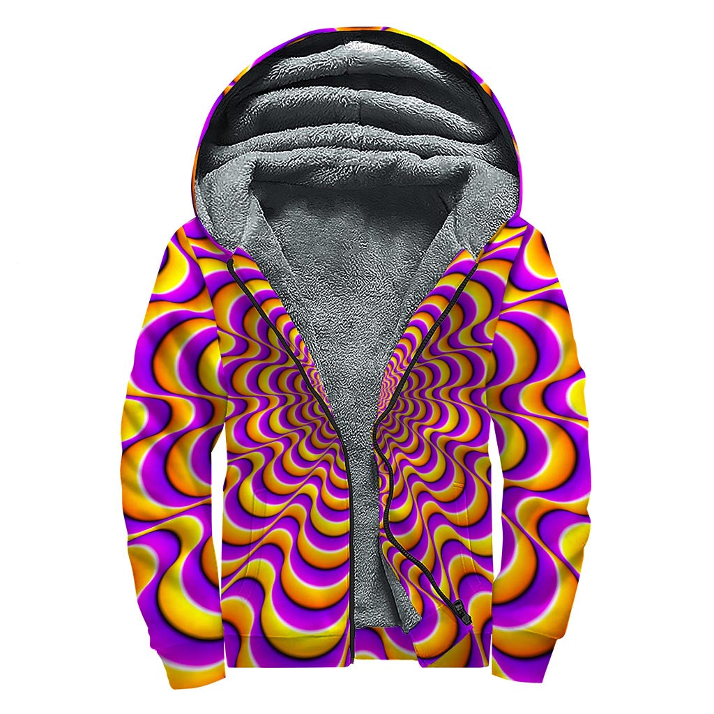 Yellow Splashing Moving Optical Illusion Sherpa Lined Zip Up Hoodie for Groovy Hippies - 1