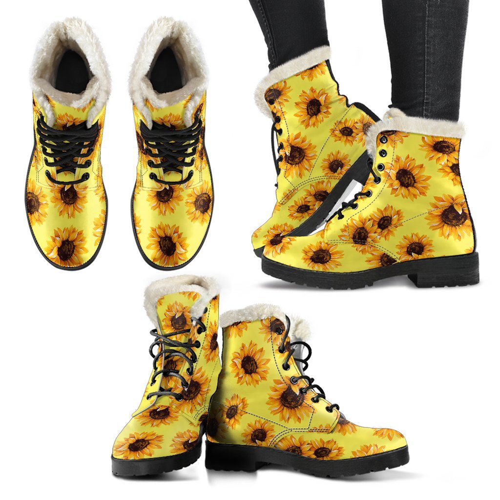 Sunflower Soul: Faux Fur Leather Boots for the Boho Chic Hippie - 2