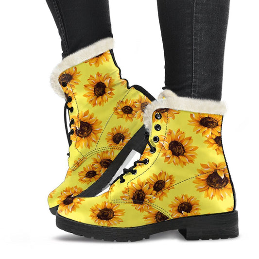 Sunflower Soul: Faux Fur Leather Boots for the Boho Chic Hippie - 1