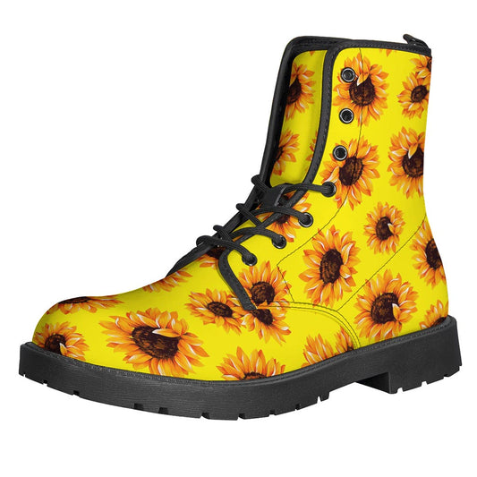 Groovy Sunflower Patterned Leather Boots: A Step Back in Time for Hippie Fashionistas - 1