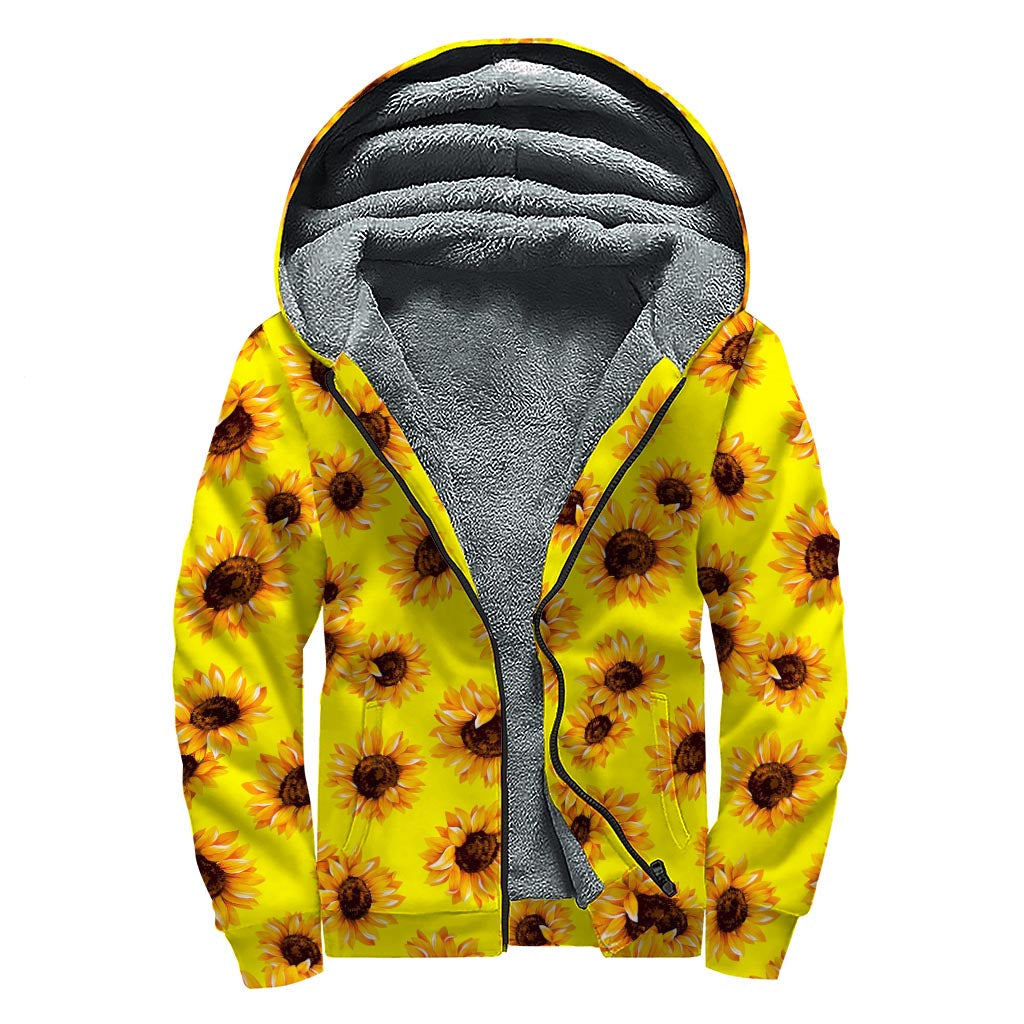 Sunflower Serenity: Sherpa Lined Zip Up Hoodie for Hippie Fashionistas - 1