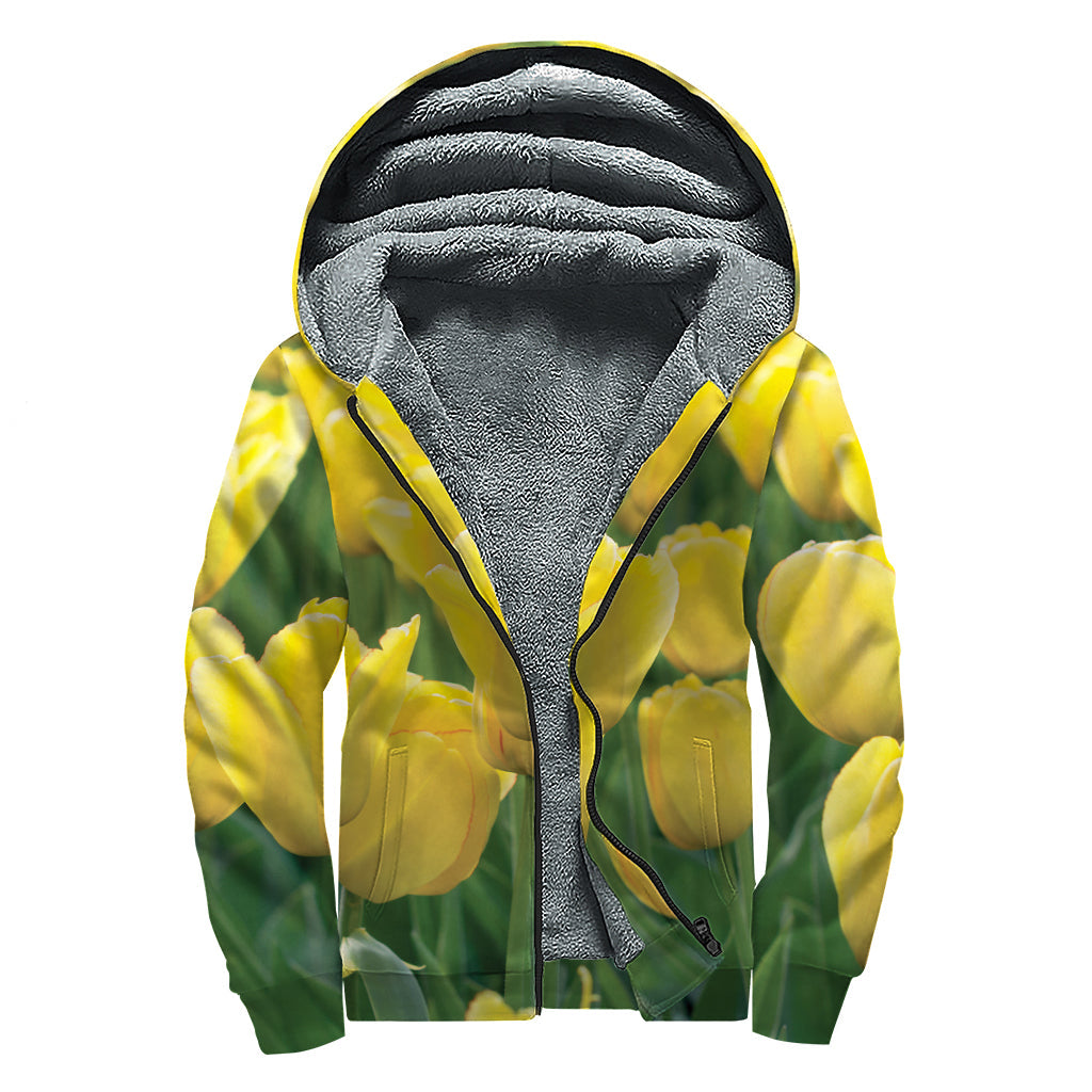 Yellow Tulip Bliss: Hippies Sherpa Lined Zip Up Hoodie - 1