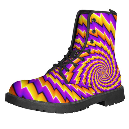 Groovy Vibes: Yellow Twisted Moving Optical Illusion Leather Boots for Modern Hippies - 1