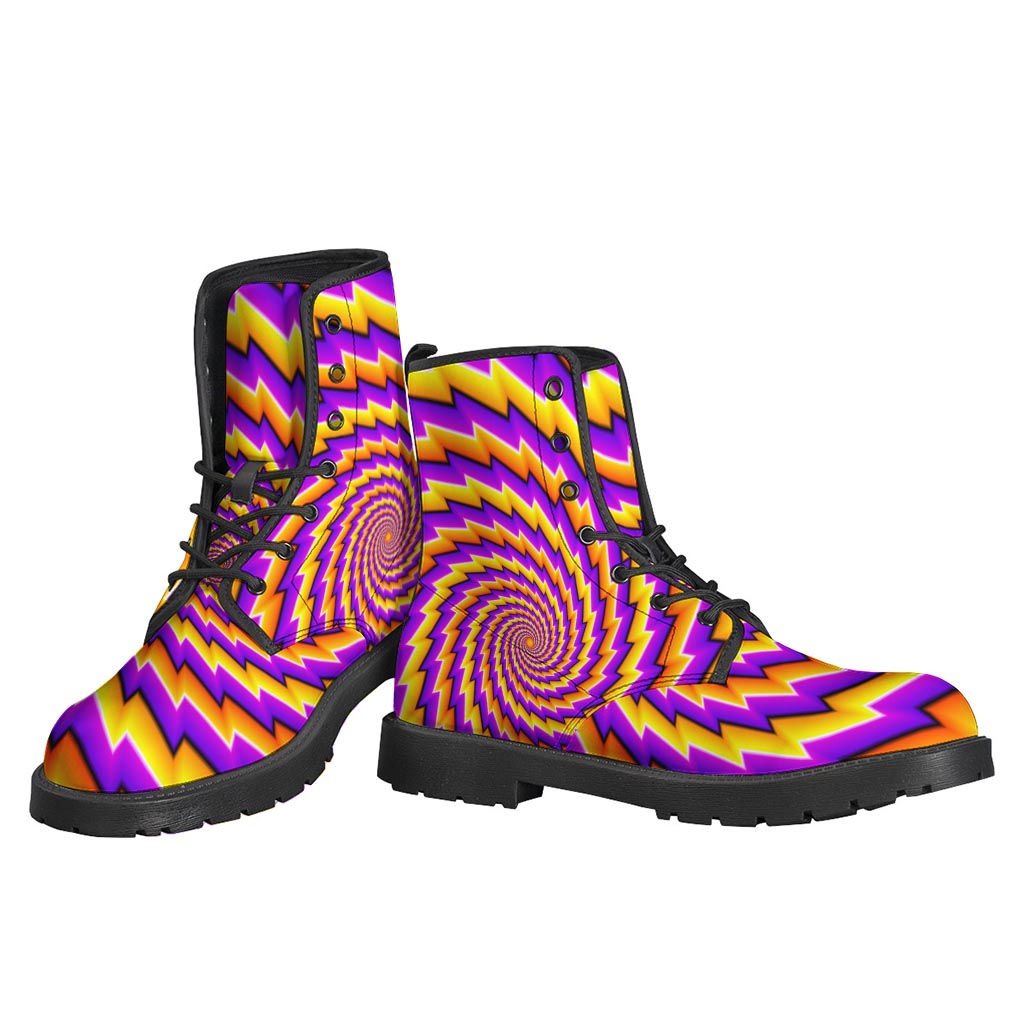 Groovy Vibes: Yellow Twisted Moving Optical Illusion Leather Boots for Modern Hippies - 3