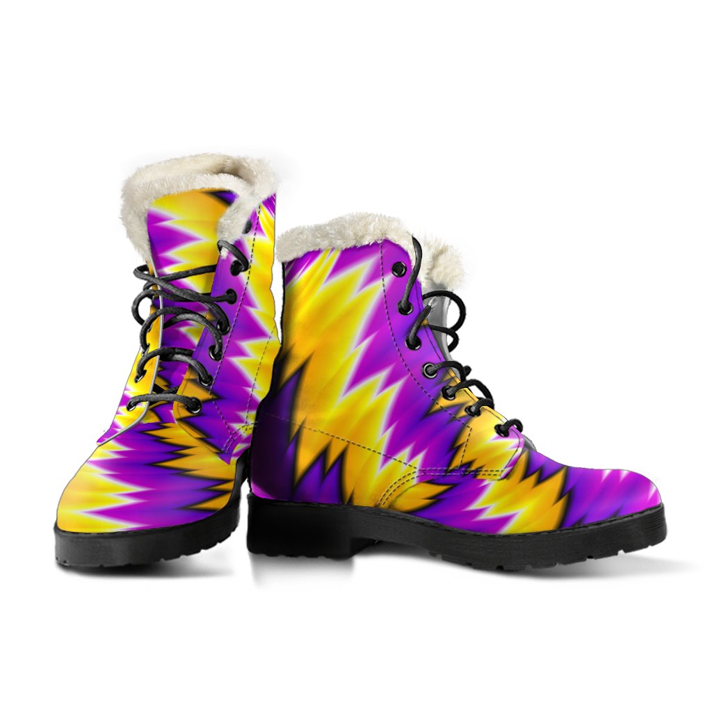 Groovy Vibes: Yellow Vortex Moving Optical Illusion Faux Fur Leather Boots - 3