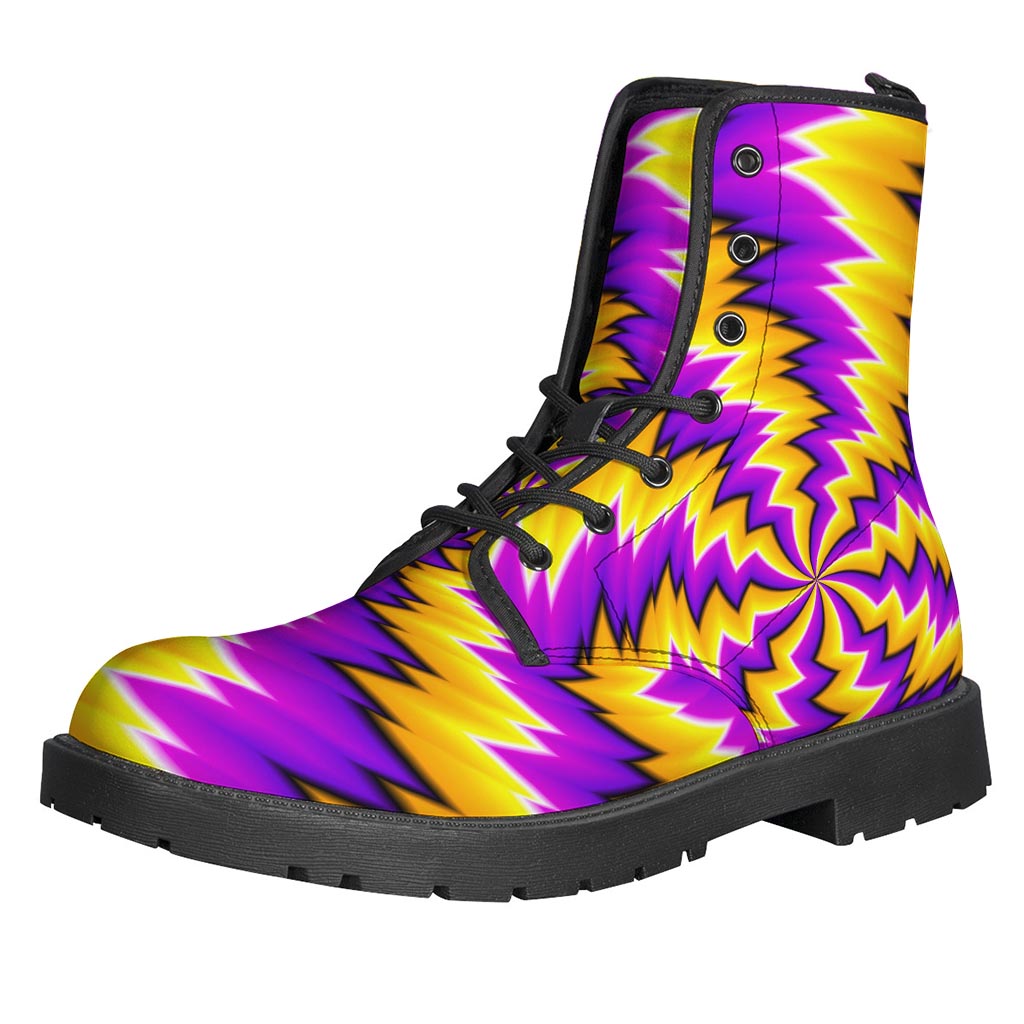 Yellow Vortex Moving Optical Illusion Leather Boots for the Groovy Hippie Soul - 1