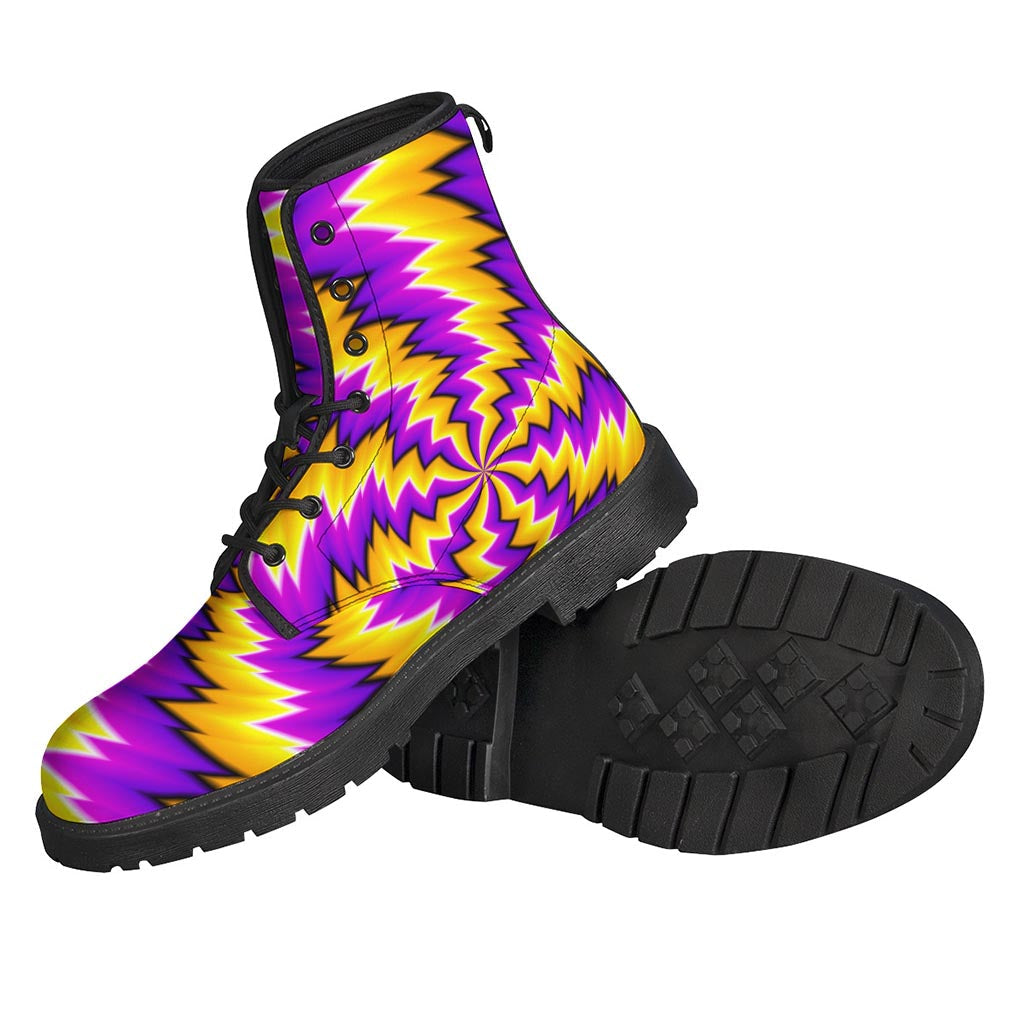 Yellow Vortex Moving Optical Illusion Leather Boots for the Groovy Hippie Soul - 2