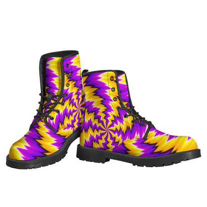 Yellow Vortex Moving Optical Illusion Leather Boots for the Groovy Hippie Soul - 3