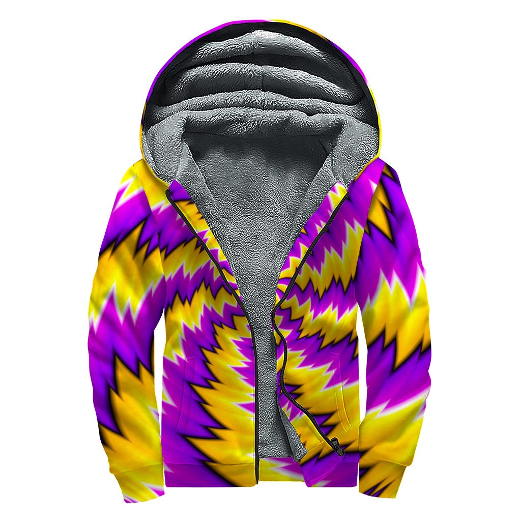 Yellow Vortex Moving Optical Illusion Hippie Sherpa Lined Zip Up Hoodie - 1