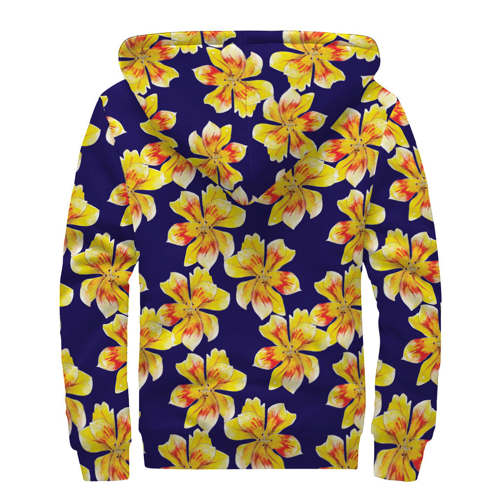 Yellow Watercolor Lily Sherpa Lined Zip Up Hoodie - 2