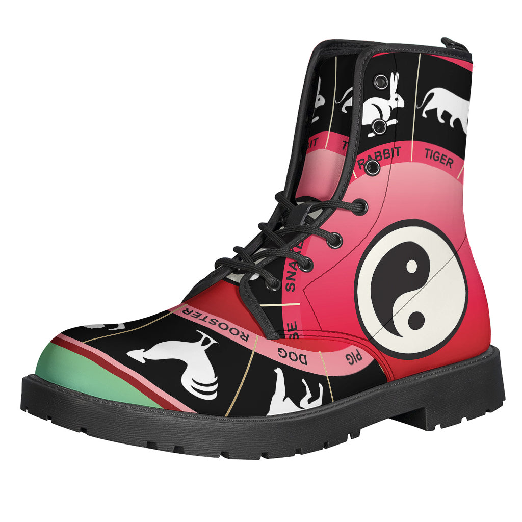 Step Out in Style: Yin Yang Chinese Zodiac Leather Lightweight Boots for the Modern Hippie - 1