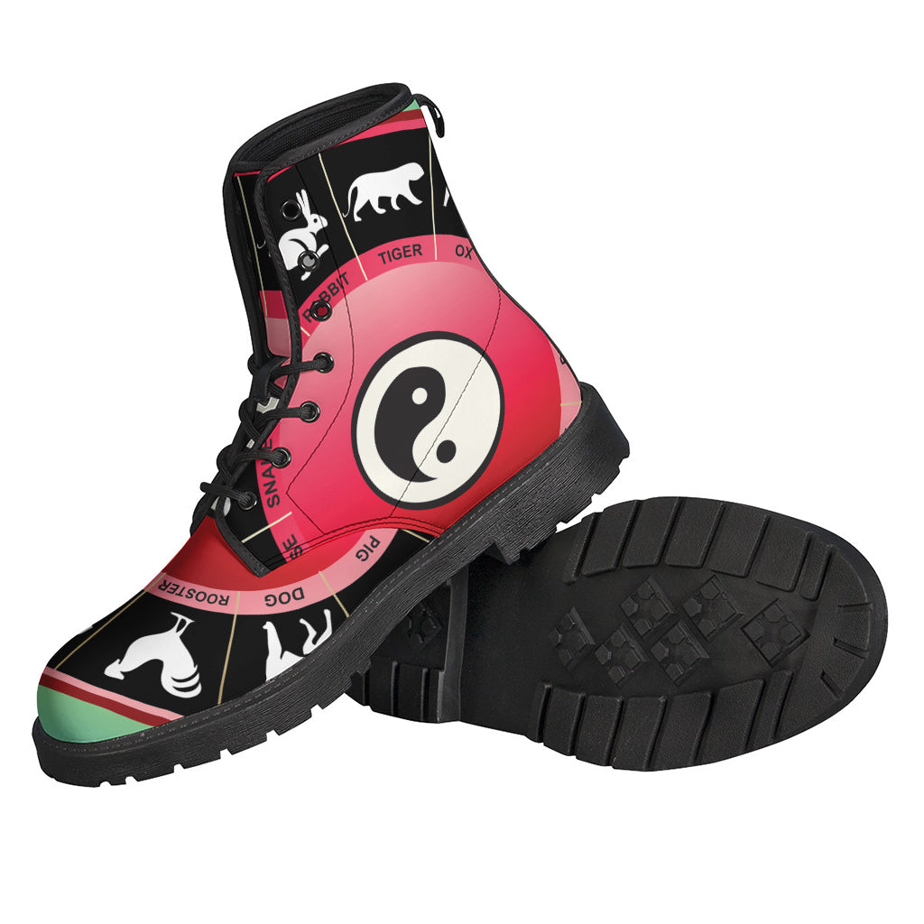 Step Out in Style: Yin Yang Chinese Zodiac Leather Lightweight Boots for the Modern Hippie - 2