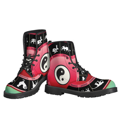 Step Out in Style: Yin Yang Chinese Zodiac Leather Lightweight Boots for the Modern Hippie - 3