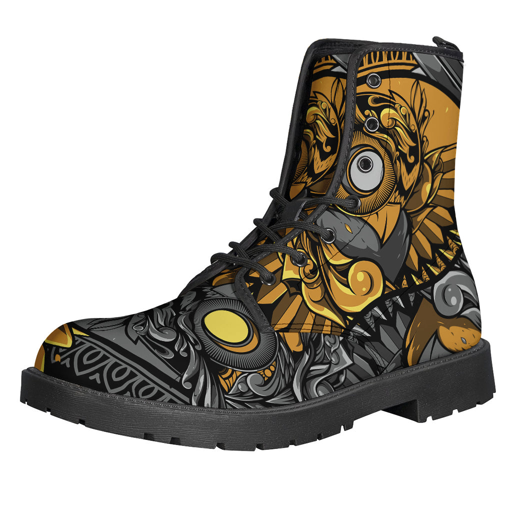 Yin Yang Owl Print Leather Boots for the Free-Spirited Hippie - 1