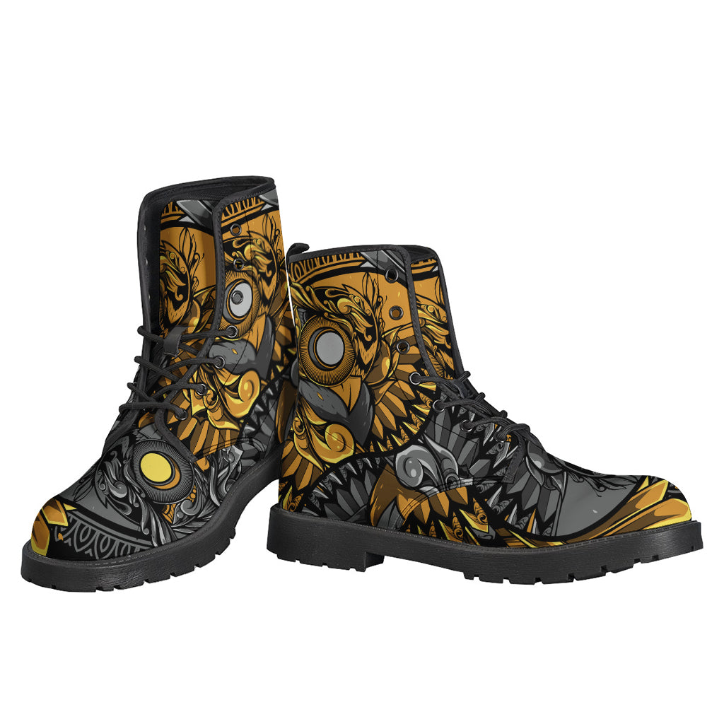 Yin Yang Owl Print Leather Boots for the Free-Spirited Hippie - 3