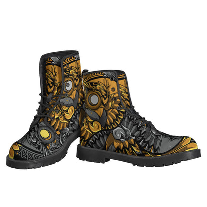 Yin Yang Owl Print Leather Boots for the Free-Spirited Hippie - 3