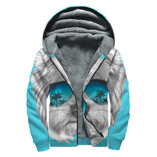 Yorkshire Terrier with Sunglasses Print Sherpa-Lined Zip Up Hoodie for Stylish Hippies - 1