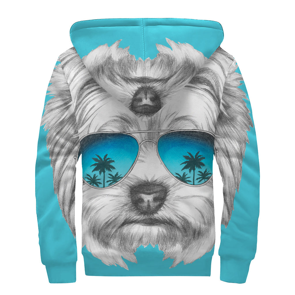 Yorkshire Terrier with Sunglasses Print Sherpa-Lined Zip Up Hoodie for Stylish Hippies - 2