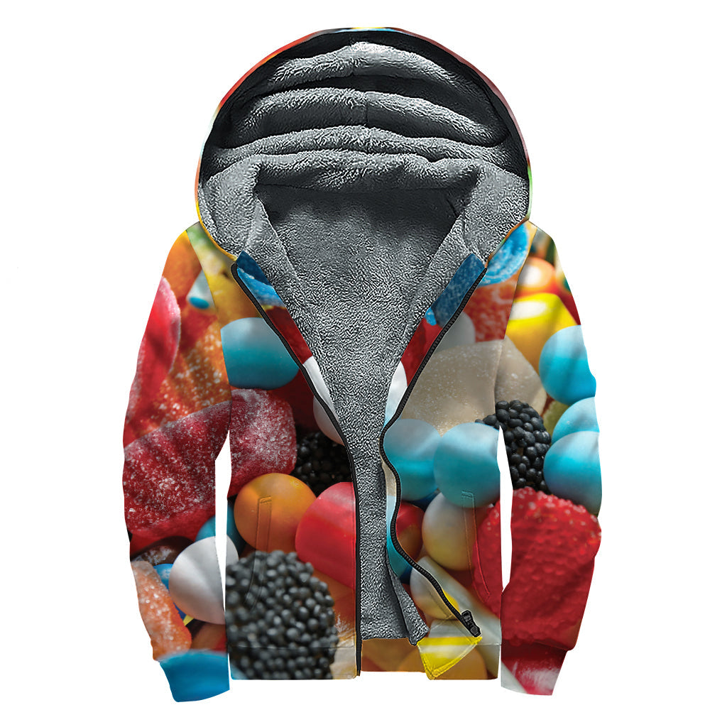 Yummy Gummy Print Sherpa Lined Hippie Zip Up Hoodie - 1