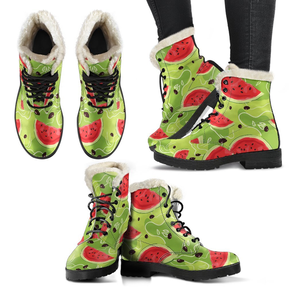 Watermelon Vibes Faux Fur Leather Boots for Modern-Day Hippies - 2