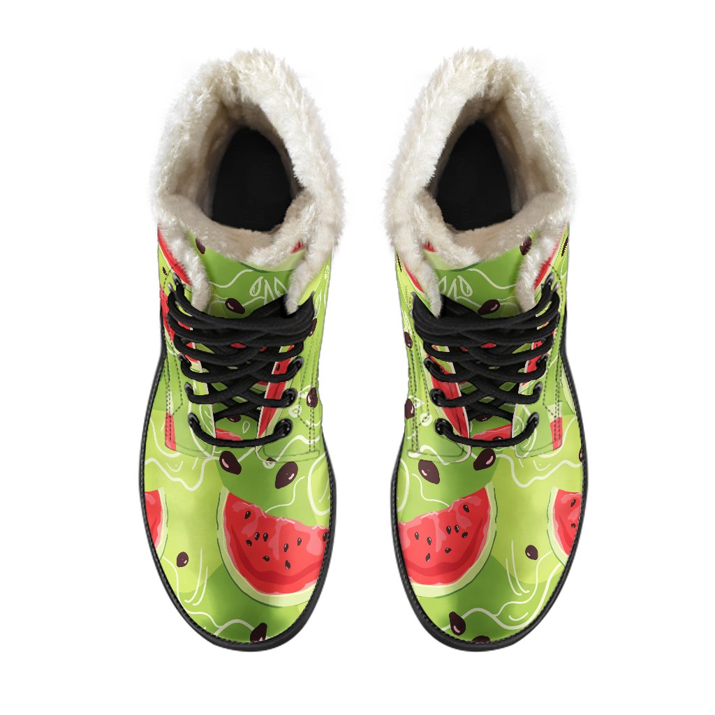 Watermelon Vibes Faux Fur Leather Boots for Modern-Day Hippies - 4