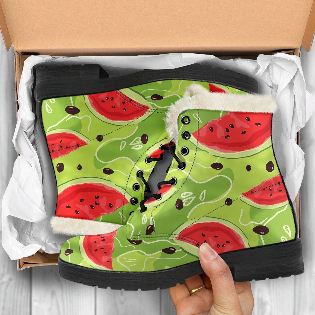 Watermelon Vibes Faux Fur Leather Boots for Modern-Day Hippies - 5