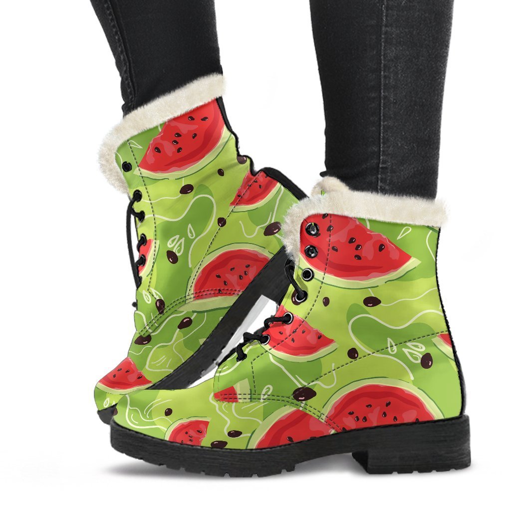 Watermelon Vibes Faux Fur Leather Boots for Modern-Day Hippies - 1