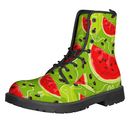 Groovy Watermelon Pattern Leather Boots for Free-Spirited Hippies - 1