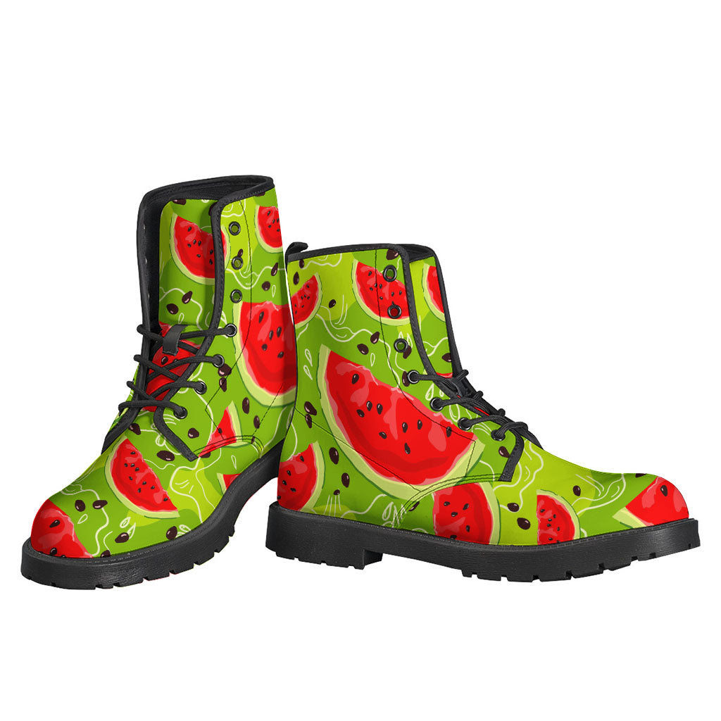 Groovy Watermelon Pattern Leather Boots for Free-Spirited Hippies - 3