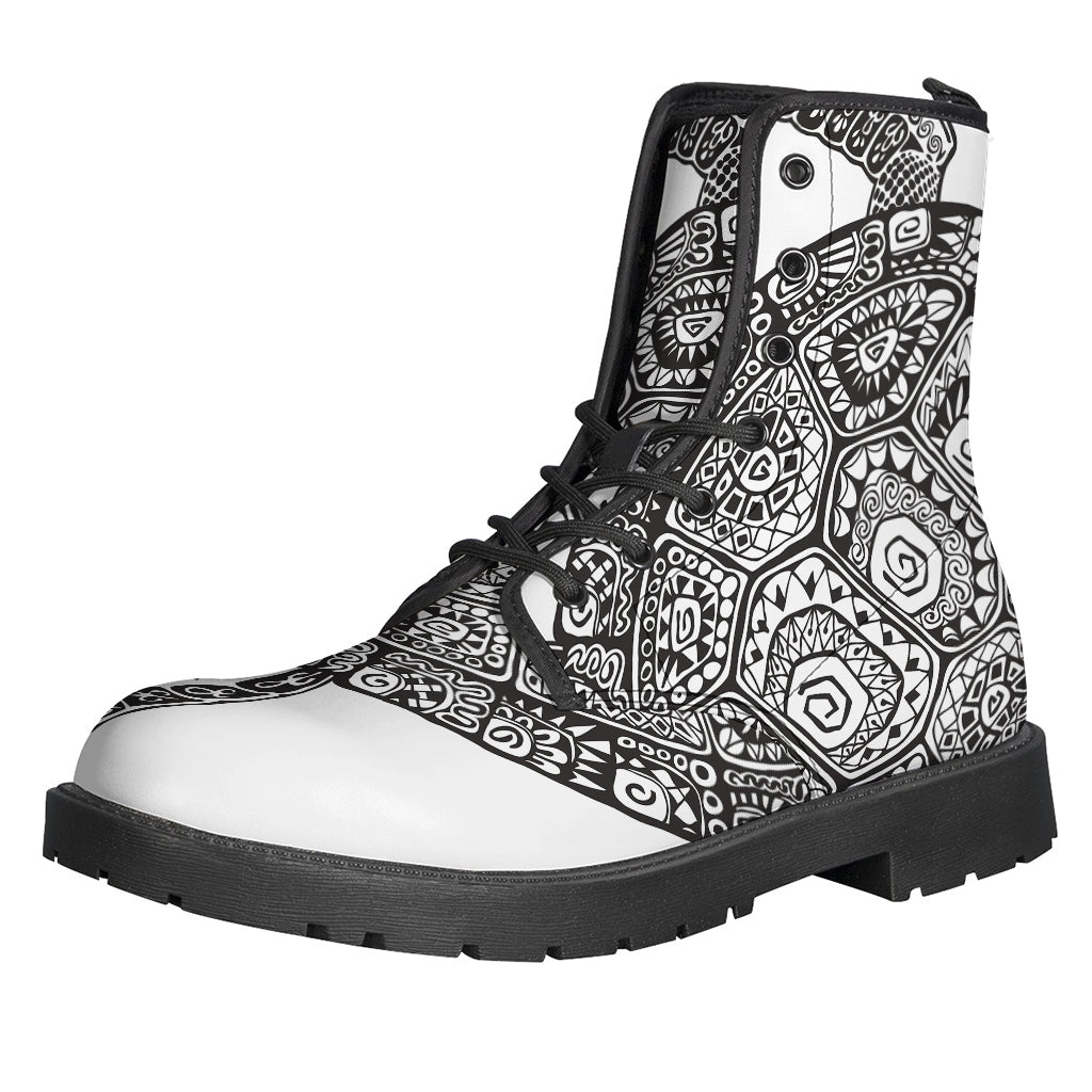 Zentangle Sea Turtle Leather Lightweight Boots for Free-Spirited Hippies - 1