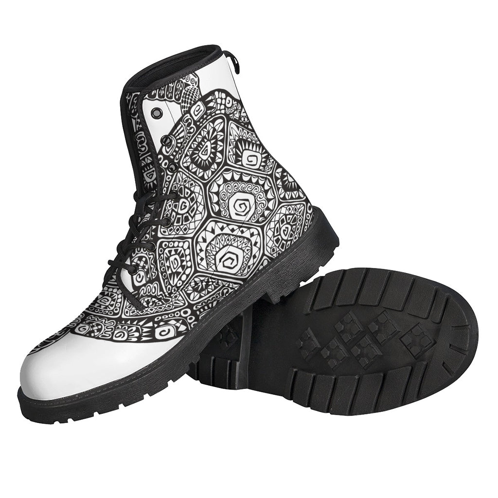 Zentangle Sea Turtle Leather Lightweight Boots for Free-Spirited Hippies - 2