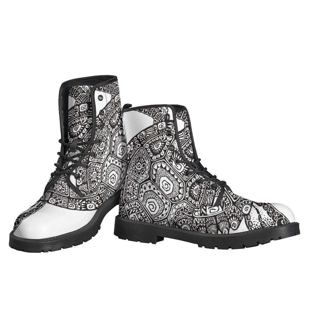 Zentangle Sea Turtle Leather Lightweight Boots for Free-Spirited Hippies - 3