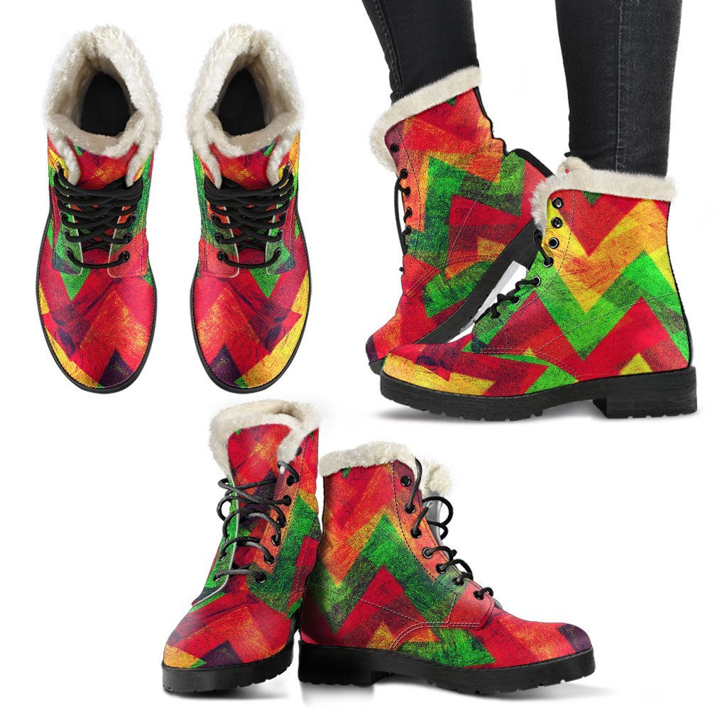 Zig-Zag Reggae Faux Fur Leather Boots: Embrace Your Inner Hippie Style - 2