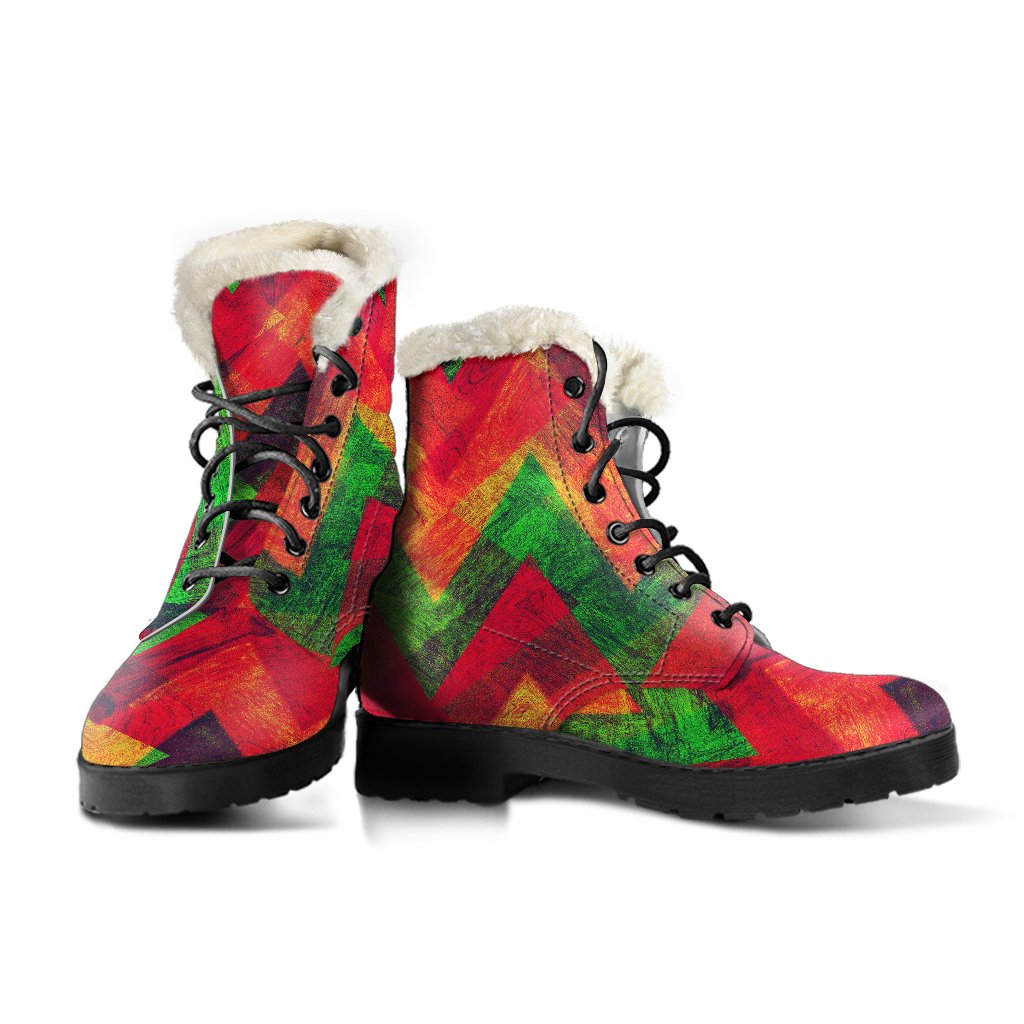 Zig-Zag Reggae Faux Fur Leather Boots: Embrace Your Inner Hippie Style - 3