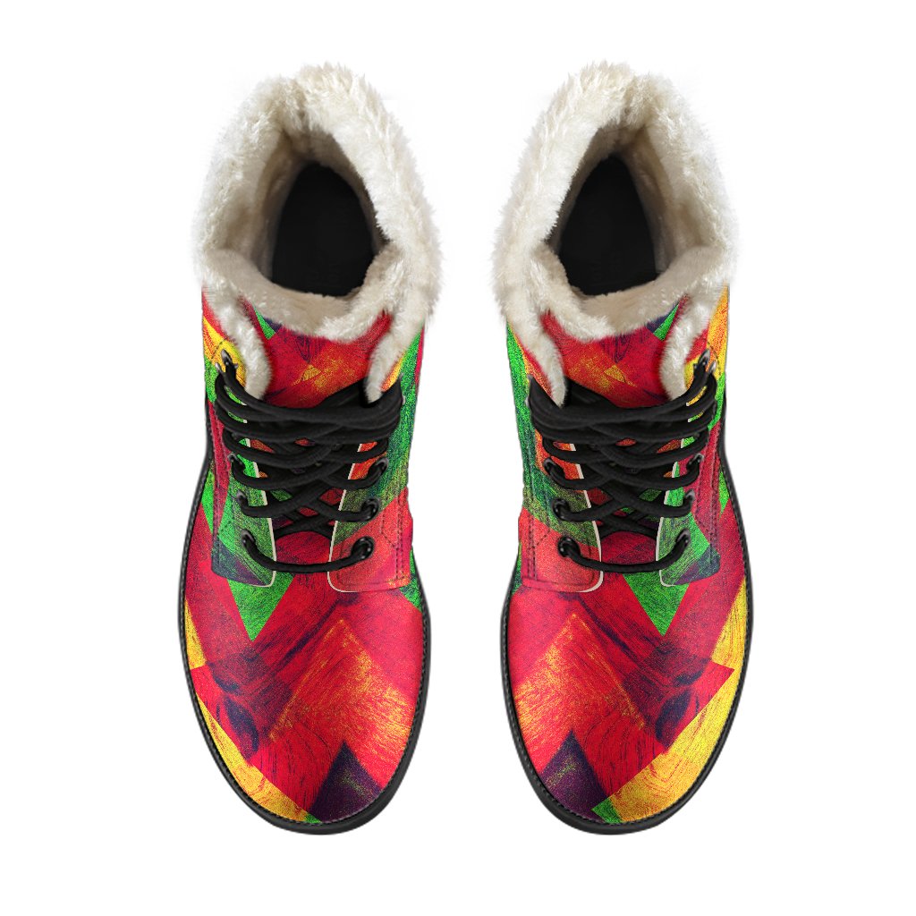 Zig-Zag Reggae Faux Fur Leather Boots: Embrace Your Inner Hippie Style - 4